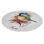 Niedliches Bluetit auf Zweig, Brauch Schneidebrett (Ecke)