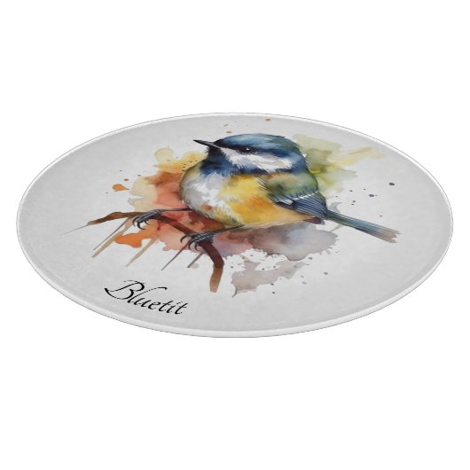 Niedliches Bluetit auf Zweig, Brauch Schneidebrett (Ecke)