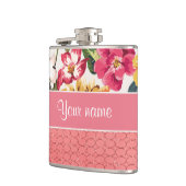 Niedliches Blumen-Imitat-rosa Glitzer-Kreise Flachmann (Links)