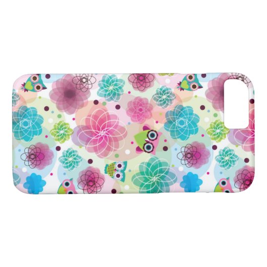 Niedliches Blumeneulen-Hintergrundmuster Case-Mate iPhone Hülle (Rückseite (Horizontal))