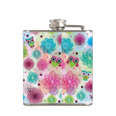 Niedliches Blumeneulen-Hintergrundmuster Flachmann (Rückseite)