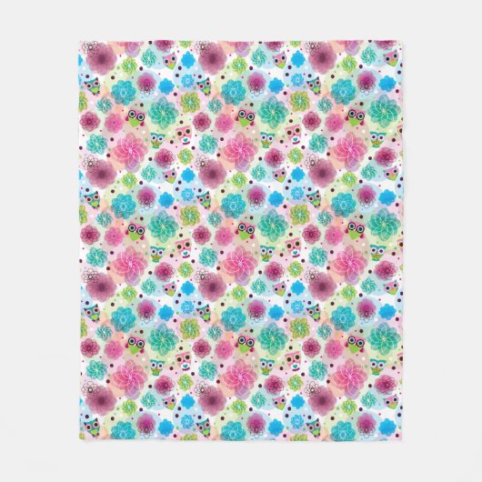 Niedliches Blumeneulen-Hintergrundmuster Fleecedecke (Vorderseite)