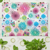 Niedliches Blumeneulen-Hintergrundmuster Geschirrtuch (Gefaltet)