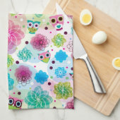 Niedliches Blumeneulen-Hintergrundmuster Geschirrtuch (Viertel Falte)