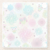 Niedliches Blumeneulen-Hintergrundmuster Glasuntersetzer (Rückseite)