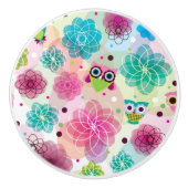 Niedliches Blumeneulen-Hintergrundmuster Keramikknauf (Vorderseite)