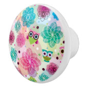 Niedliches Blumeneulen-Hintergrundmuster Keramikknauf (Rechts)