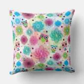 Niedliches Blumeneulen-Hintergrundmuster Kissen (Rückseite)