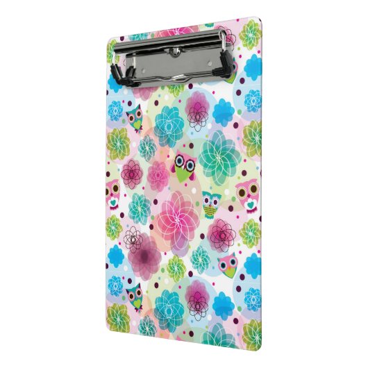 Niedliches Blumeneulen-Hintergrundmuster Mini Klemmbrett (Gewinkelt2)