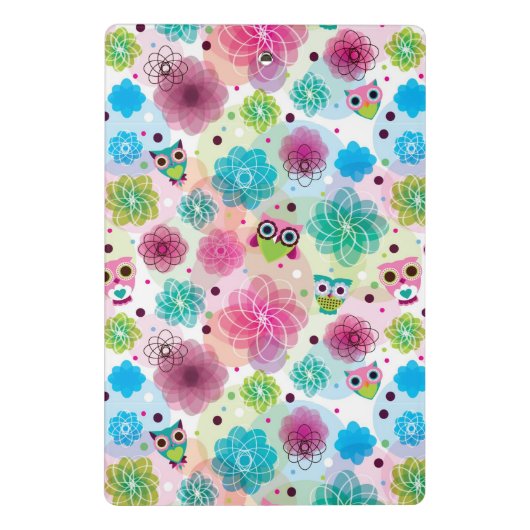 Niedliches Blumeneulen-Hintergrundmuster Mini Klemmbrett (Rückseite)