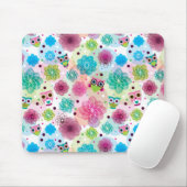 Niedliches Blumeneulen-Hintergrundmuster Mousepad (Mit Mouse)