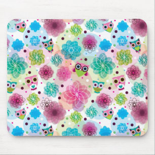 Niedliches Blumeneulen-Hintergrundmuster Mousepad
