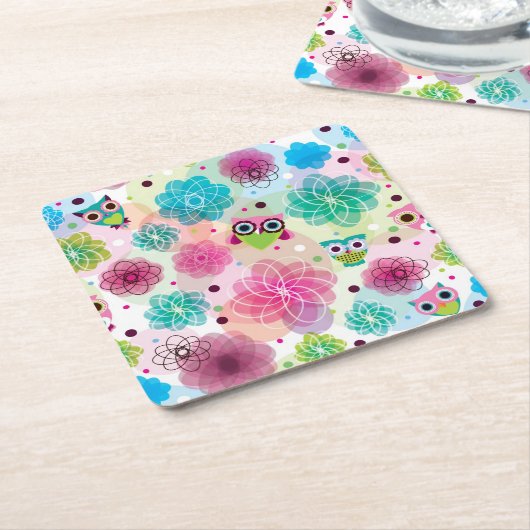 Niedliches Blumeneulen-Hintergrundmuster Rechteckiger Pappuntersetzer (angewinkelt)