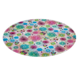 Niedliches Blumeneulen-Hintergrundmuster Schneidebrett