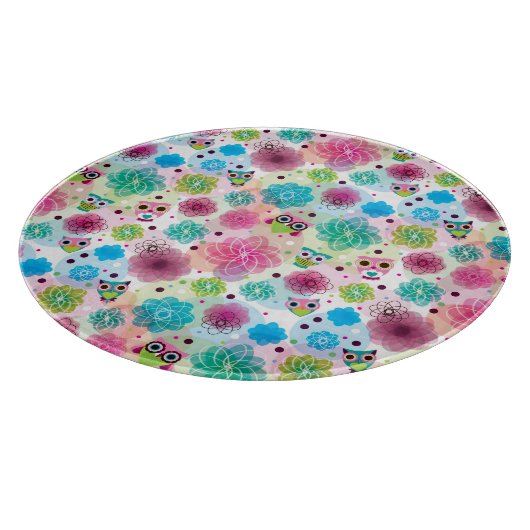 Niedliches Blumeneulen-Hintergrundmuster Schneidebrett (Ecke)