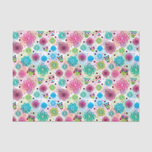 Niedliches Blumeneulen-Hintergrundmuster Seidenpapier