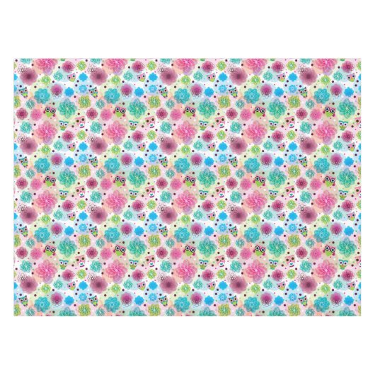 Niedliches Blumeneulen-Hintergrundmuster Tischdecke (Vorderseite (Horizontal))