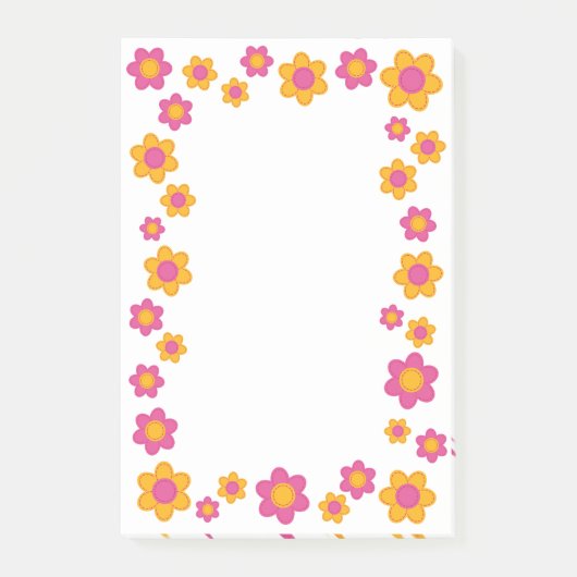 Niedliches Blumenfederdesign fuchsienrosa und gelb Post-it Klebezettel (Vorderseite)