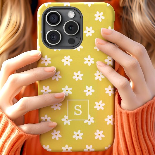 Niedliches Blumengelbgras-Lilatmuster Monogramm Case-Mate iPhone Hülle