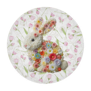 Niedliches, blumengeschmücktes Osterhasen Schneidebrett