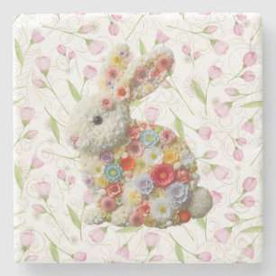Niedliches, blumengeschmücktes Osterhasen Steinuntersetzer