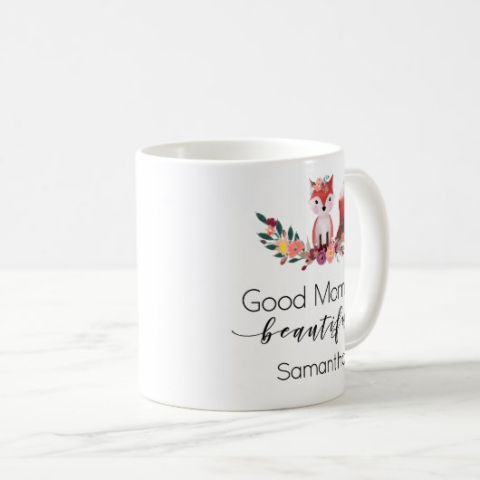 Niedliches Blumenguter Morgen-Skript Fox Kaffeetasse (VorderseiteRechts)