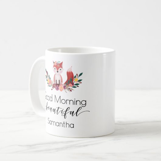 Niedliches Blumenguter Morgen-Skript Fox Kaffeetasse (Vorderseite Links)