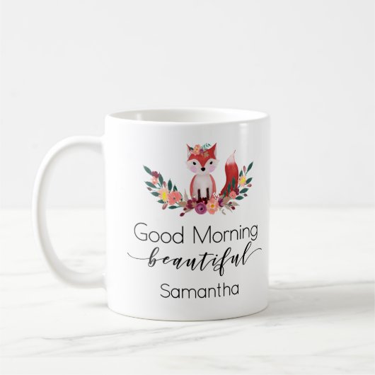 Niedliches Blumenguter Morgen-Skript Fox Kaffeetasse (Links)