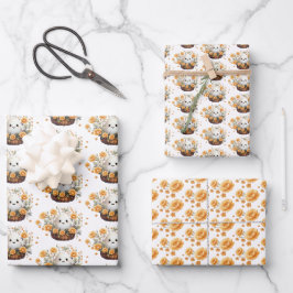 Niedliches BlumenHalloween Geschenkpapier Set