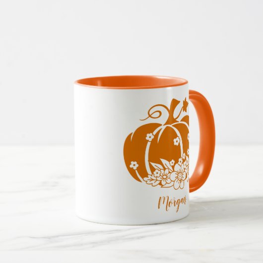 Niedliches BlumenHalloween oder Erntedank Pumpkin Tasse (VorderseiteRechts)