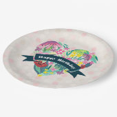 Niedliches Blumenherz mit tropischen Blume Geburts Pappteller (Schrägansicht)