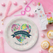 Niedliches Blumenherz mit tropischen Blume Hochzei Pappteller (Party)