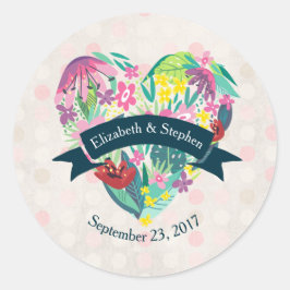 Niedliches Blumenherz mit tropischen Blume Hochzei Runder Aufkleber