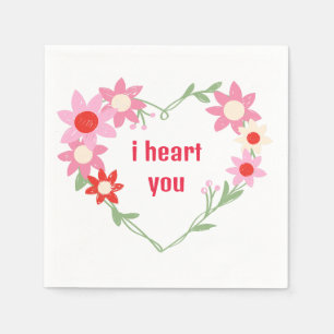Niedliches Blumenherz Valentinstag Zitat Napkins Serviette