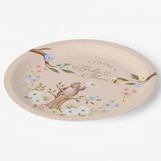 Niedliches Blumenholz-Bärendusche Pappteller (Schrägansicht)