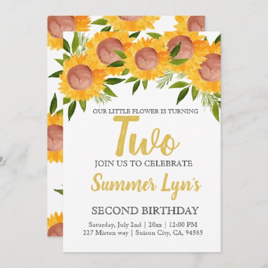 Niedliches Blumenkinder zum zweiten Geburtstag Einladung (Vorne/Hinten)