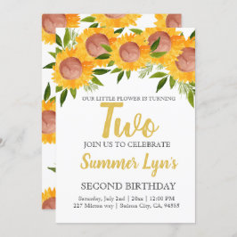 Niedliches Blumenkinder zum zweiten Geburtstag Einladung