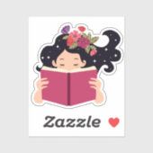 Niedliches Blumenmädchen, das einen Buchaufkleber Aufkleber (Blatt)