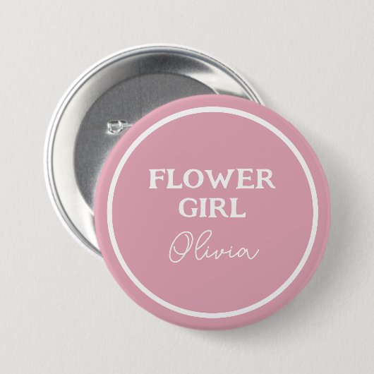 Niedliches Blumenmädchen, Personalisiert rosa und Button (Vorne & Hinten)