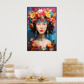 Niedliches Blumenmädchen und -frauen im Foto Poster (Küche)