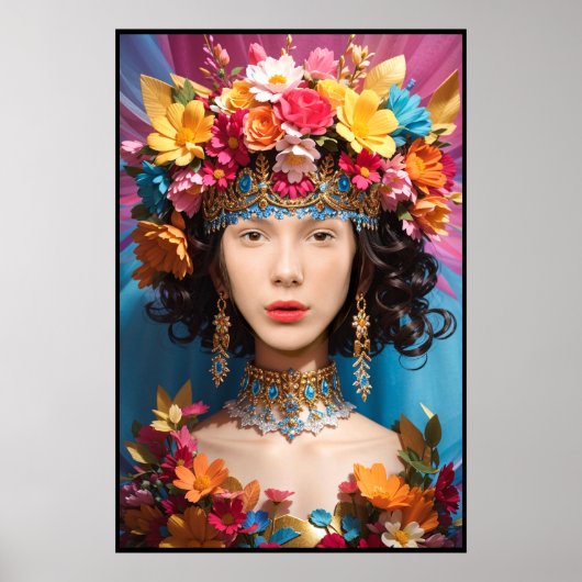 Niedliches Blumenmädchen und -frauen im Foto Poster (Vorne)