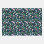 Niedliches Blumenmuster Aquamarin Lila braun rosa  Geschenkpapier Set (Vorderseite)