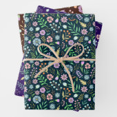 Niedliches Blumenmuster Aquamarin Lila braun rosa Geschenkpapier Set (Beispiel)