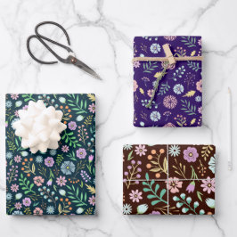 Niedliches Blumenmuster Aquamarin Lila braun rosa  Geschenkpapier Set