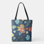Niedliches Blumenmuster Dunkelblau Tasche (Rückseite)