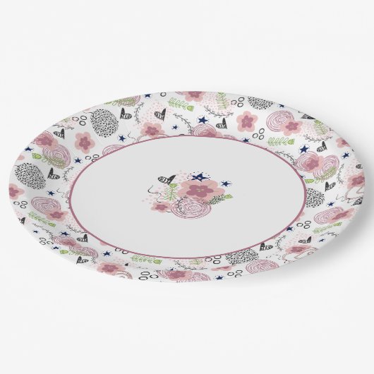 Niedliches Blumenmuster Pappteller (Schrägansicht)