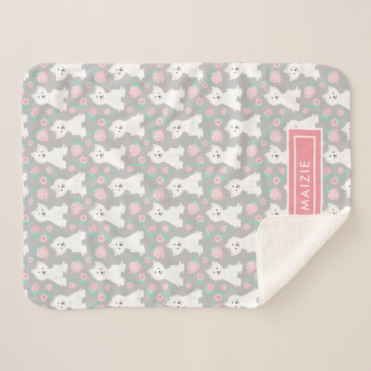 Niedliches Blumenmuster| Personalisiert Grau Sherpadecke (Vorderseite (Horizontal))