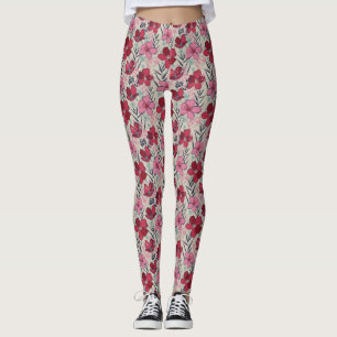 Niedliches Blumenmuster, Rot und Rosa Leggings