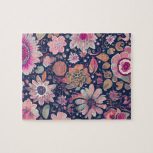 Niedliches Blumenmuster Violette Blumen Puzzle