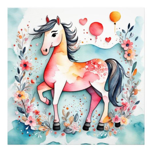 Niedliches Blumenpferd Fotodruck (Vorne)